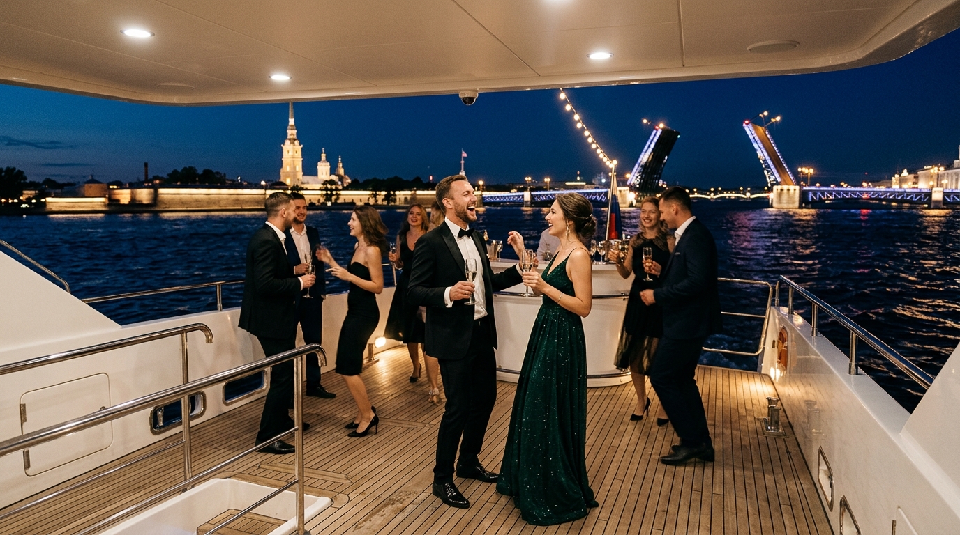 Частная вечеринка на яхте по Неве в Санкт-Петербурге