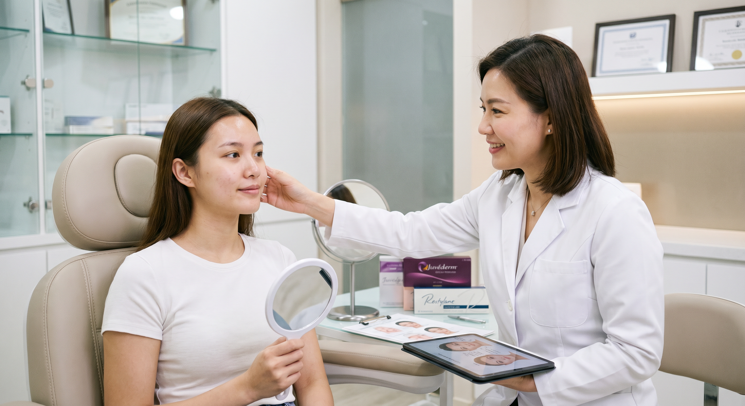 Консультация врача-косметолога перед процедурой контурной пластики лица