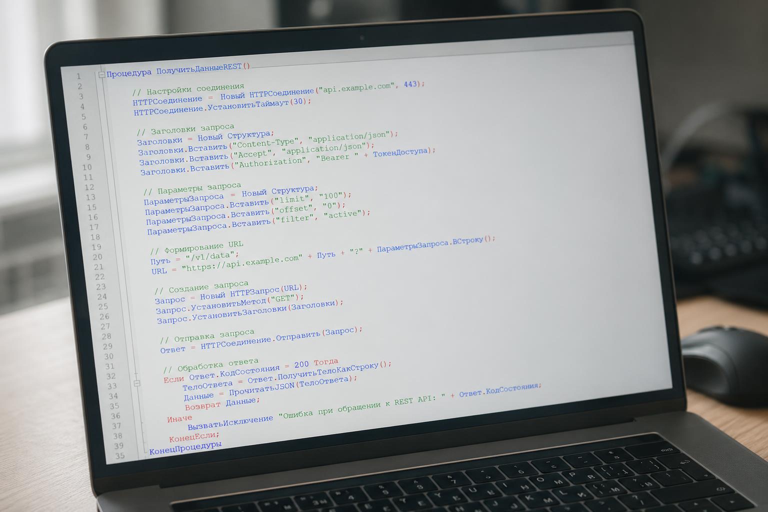 Фрагмент кода настройки REST API в конфигураторе 1С для интеграции с внешним сервисом