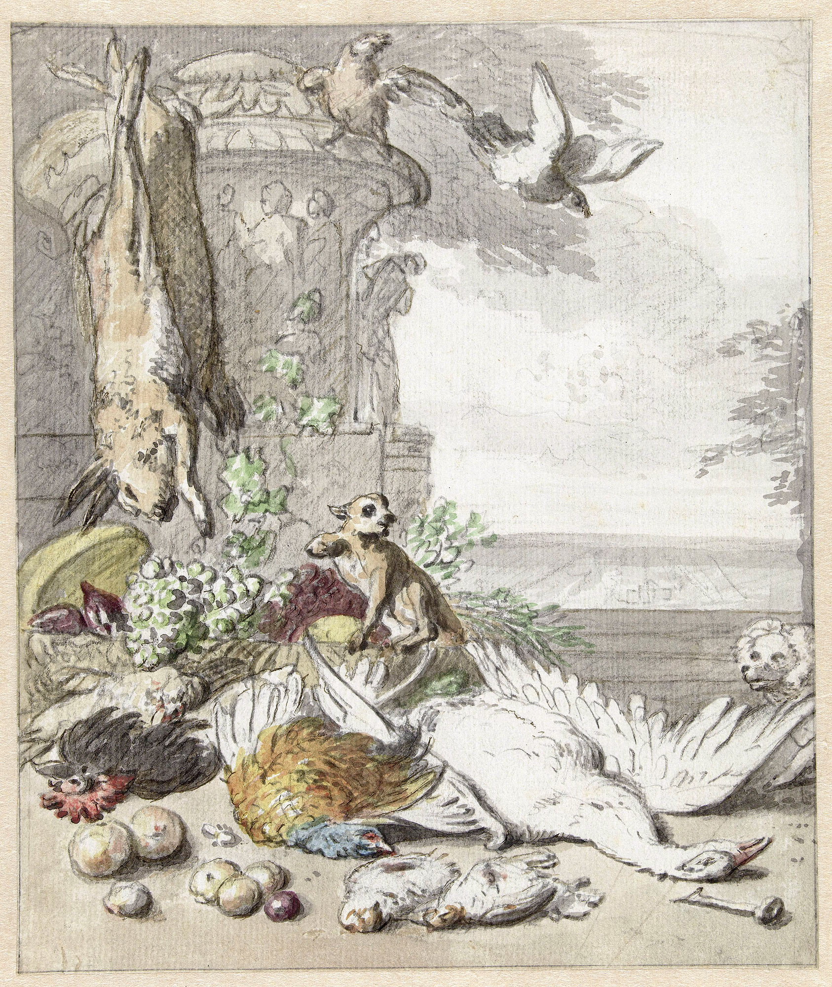 52Dood wild, een aap, een hond en enige vogels, Jan Weenix, Jan van..jpg