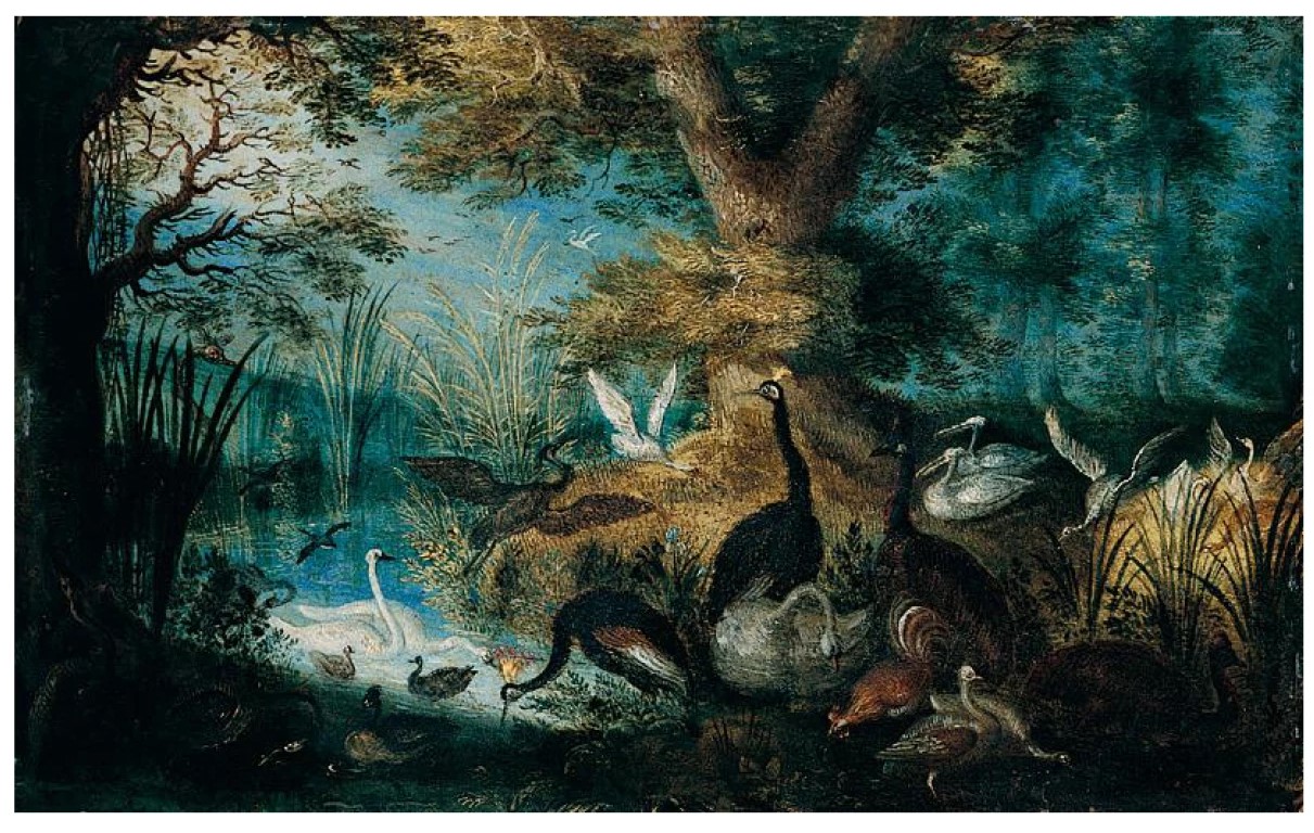 Follower of Roelandt Savery, A RIVER LANDSCAPE WITH FOWL,.jpg