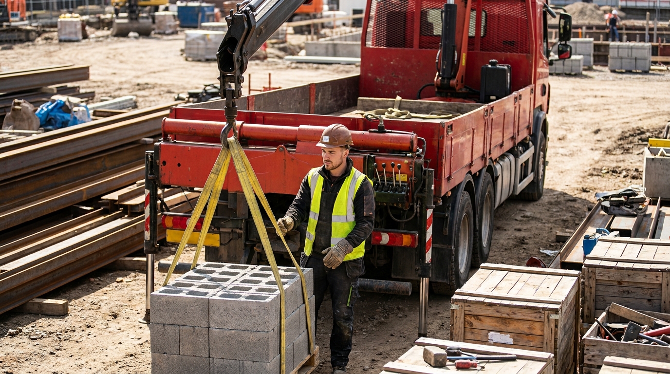 бортовые автомобили КамАЗ 65115 с КМУ, male professional at work, construction_site