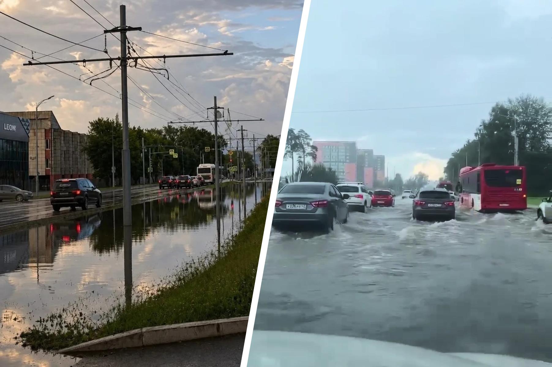 Пермь затопило после сильного дождя: улицы и трамвайные пути в воде